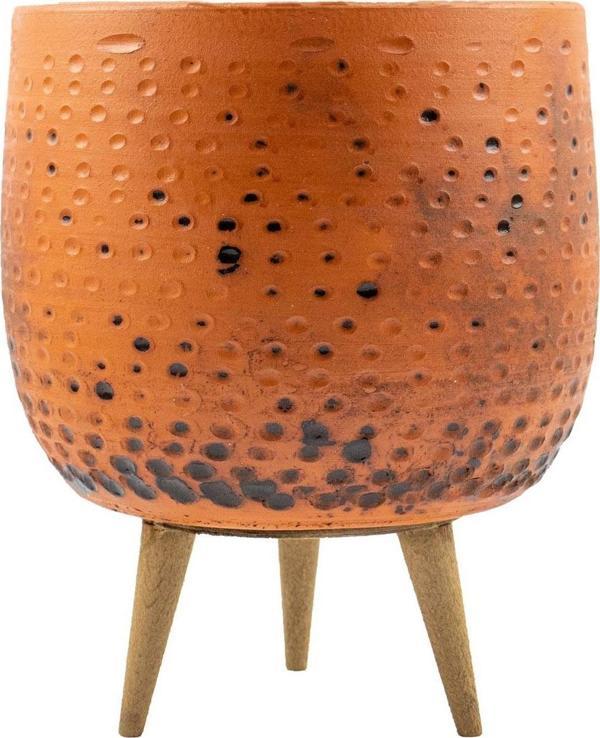 Bitki Tasarımı  Siyah Nokta Desenli Toprak Saksı Saksılık Salon Çiçeklik 3 Ayaklı - 19 CM   - Image 1