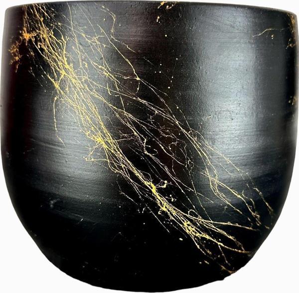 Bitki Tasarımı  Siyah Üzeri Gold Mermer Efektli Toprak Saksı Saksılık Salon Çiçeklik - 19 CM - Image 1