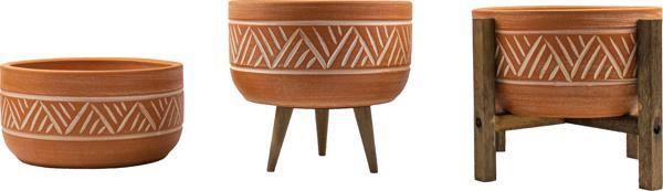 Bitki Tasarımı Terakota Hitit Desenli Toprak Aranjman ve Bonzai Saksı Üçlü Set - Image 1