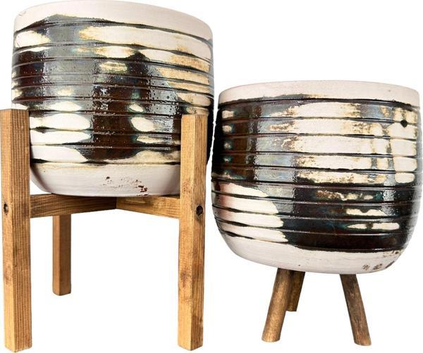 Bitki Tasarımı  Yeşil Sırlı Terrakota Toprak Saksı Saksılık Salon Çiçeklik 3 Ayaklı- 4 Ayaklı- 19 CM - Image 1