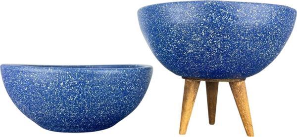 Bitki Tasarımı Ev Dekorasyon Lacivert Granit Aranjman Sunumluk Toprak Saksı Ayaksız Ve 3 Ayaklı İkili Set 20 Cm Çap - Image 1