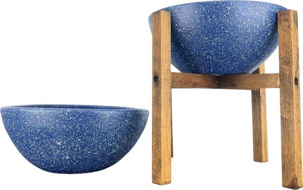 Bitki Tasarımı Ev Dekorasyon Lacivert Granit Aranjman Sunumluk Toprak Saksı Ayaksız Ve 4 Ayaklı İkili Set 20 Cm Çap - Image 1