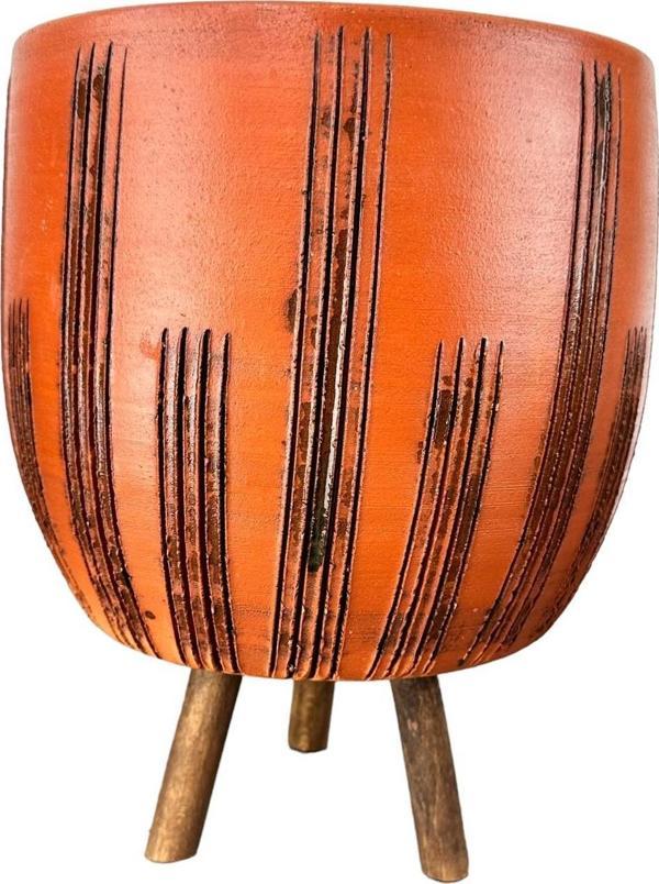 Bitki Tasarımı Aksesuar Siyah Çizgi Desenli Toprak Saksı Saksılık Salon Çiçeklik 3 Ayaklı - 19 CM   - Image 1