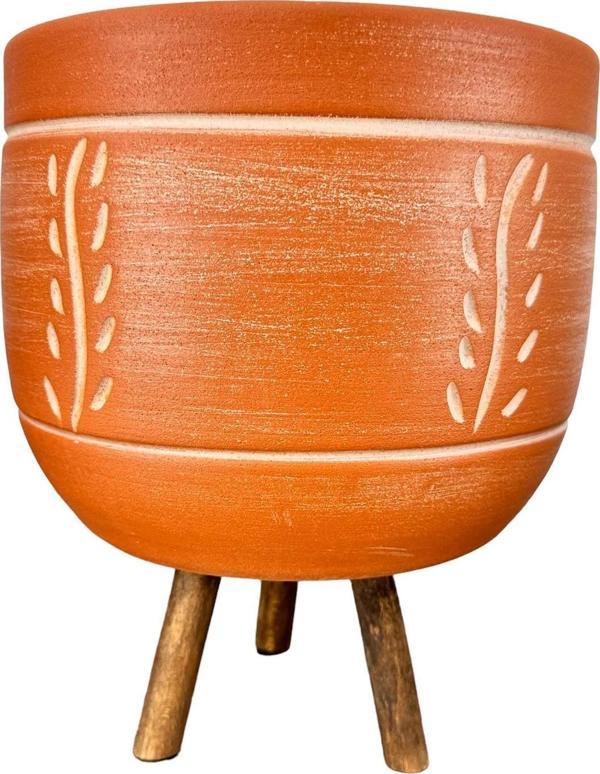 Bitki Tasarımı Ev Dekorasyon Nakış Desenli Toprak Saksı Saksılık Salon Çiçeklik 3 Ayaklı - 19 CM - Image 1