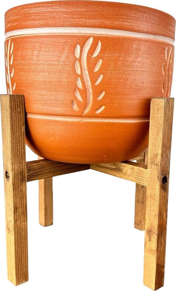 Bitki Tasarımı Ev Dekorasyon Nakış Desenli Toprak Saksı Saksılık Salon Çiçeklik 4 Ayaklı - 19 CM - Image 1