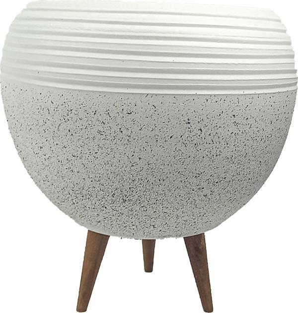 Bitki Tasarımı Beyaz Granit Küp Saksı Saksılık Salon Çiçeklik Büyük Boy 3 Ayaklı - Image 1