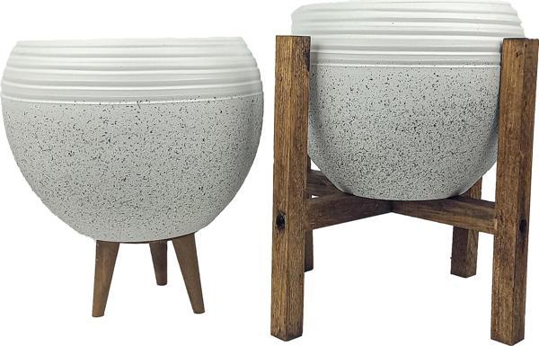 Bitki Tasarımı Beyaz Granit Küp Saksı Saksılık Salon Çiçeklik İkili  Set (3 Ayak-4 Ayak) - Image 1