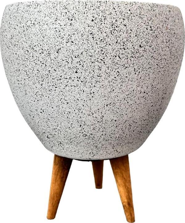 Bitki Tasarımı Beyaz Granit Toprak Saksı Saksılık Salon Çiçeklik 3 Ayaklı - 15 CM - Image 1