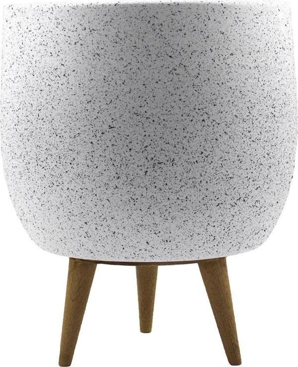 Bitki Tasarımı Beyaz Granit Toprak Saksı Saksılık Salon Çiçeklik 3 Ayaklı - 19 CM - Image 1