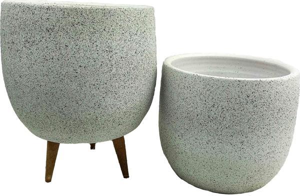 Bitki Tasarımı Beyaz Granit Toprak Saksı Saksılık Salon Çiçeklik İkili Set Ayaksız - 3 Ayaklı- 19 CM - Image 1