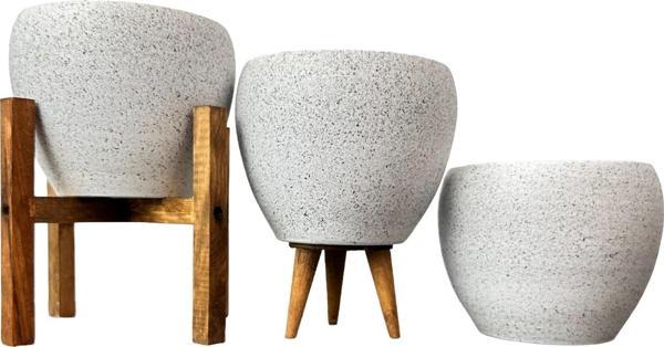 Bitki Tasarımı Beyaz Granit Toprak Saksı Saksılık Salon Çiçeklik Üçlü Set - 15 CM - Image 1