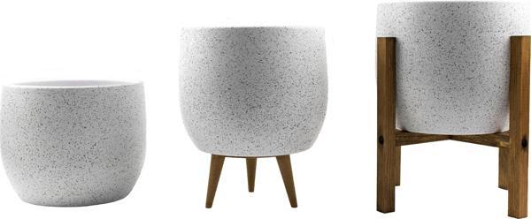 Bitki Tasarımı Beyaz Granit Toprak Saksı Saksılık Salon Çiçeklik Üçlü Set- 19 CM - Image 1