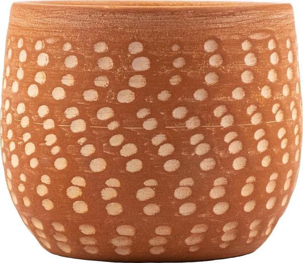 Bitki Tasarımı Beyaz Nokta Desenli Terakota Toprak Saksı Saksılık Salon Çiçeklik- 12 Cm - Image 1