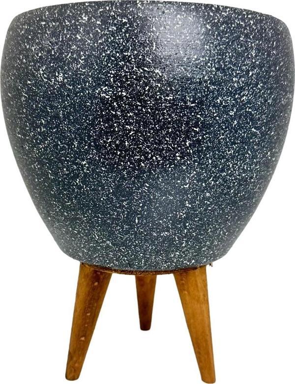 Bitki Tasarımı Gri Granit Toprak Saksı Saksılık Salon Çiçeklik 3 Ayaklı - 15 CM - Image 1