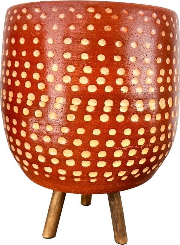 Bitki Tasarımı Beyaz Nokta Desenli Toprak Saksı Saksılık Salon Çiçeklik 3 Ayaklı - 19 CM   - Image 1