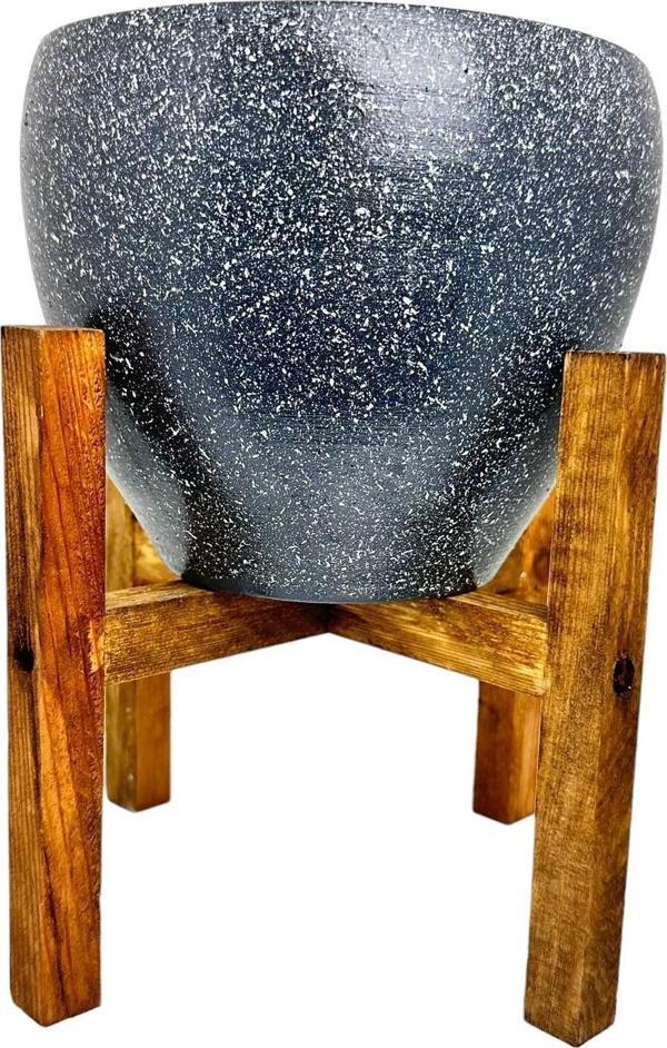 Bitki Tasarımı Gri Granit Toprak Saksı Saksılık Salon Çiçeklik 4 Ayaklı - 15 CM - Image 1