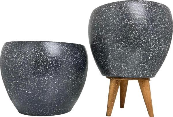 Bitki Tasarımı Gri Granit Toprak Saksı Saksılık Salon Çiçeklik İkili Set Ayaksız - 3 Ayaklı- 15 CM - Image 1