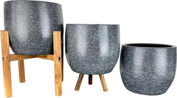 Bitki Tasarımı Gri Granit Toprak Saksı Saksılık Salon Çiçeklik Üçlü Set- 19 CM - Image 1