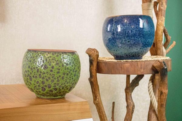 Bitki Tasarımı Yeşil Şekilli Ve Okyanus Mavisi Artistik Çift Sırlı İç Ve Dış Mekan Kullanımlı Toprak Terrakota Saksı Sak - Image 1