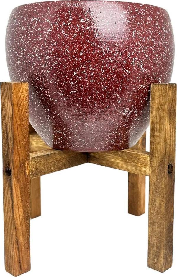 Bitki Tasarımı Bordo Granit Toprak Saksı Saksılık Salon Çiçeklik 4 Ayaklı - 15 CM - Image 1