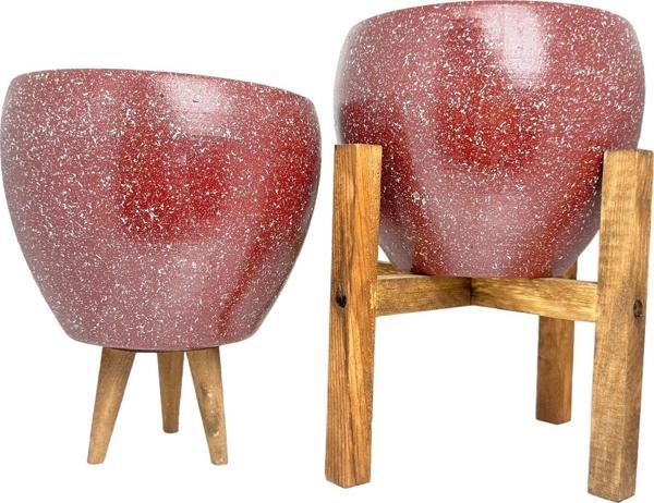 Bitki Tasarımı Bordo Granit Toprak Saksı Saksılık Salon Çiçeklik İkili Set 3 Ayaklı- 4 Ayaklı- 15 CM - Image 1
