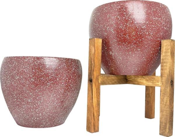 Bitki Tasarımı Bordo Granit Toprak Saksı Saksılık Salon Çiçeklik İkili Set Ayaksız - 4 Ayaklı- 15 CM - Image 1