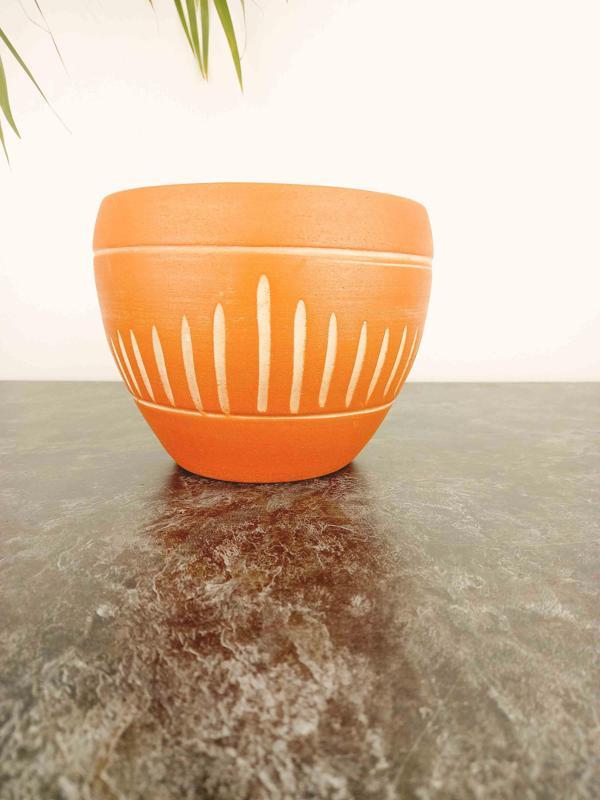 Bitki Tasarımı Dik Çizgi Desenli Terrakota Toprak Saksı Saksılık Salon Çiçeklik - 15 Cm - Image 1