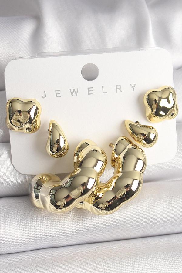 Gold Renk Yonca Damla Halka Model CCB Plastik Kadın Küpe Seti - TJ-BKP10028 - Image 1