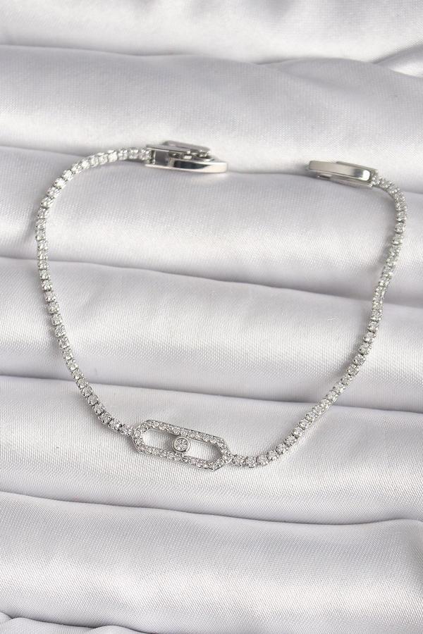 Pirinç Gümüş Renk Zirkon Taşlı Messika Model Kadın Bileklik - TJ-BB6618 - Image 1