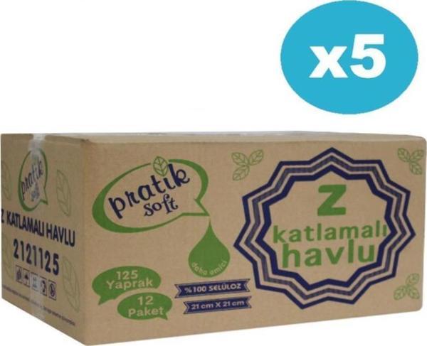 Pratiksoft 5 Koli Z Katlama Dispenser Kağıt Havlu 125 x 60 Paket - Image 1