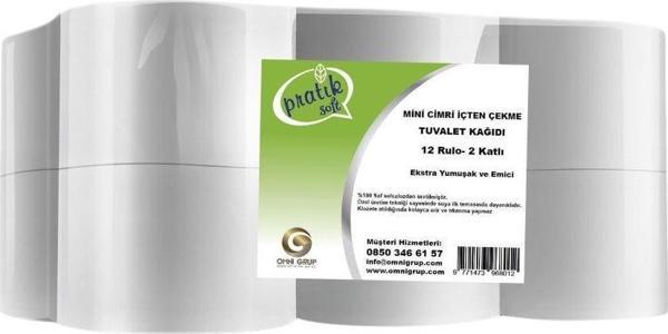 Pratiksoft Mini Cimri İçten Çekmeli Tuvalet Kağıdı 12 Rulo - Image 1