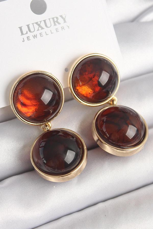 Pirinç Gold Renk Sallantı Kaplan Gözü Model Kadın Küpe - TJ-BKP10048 - Image 1