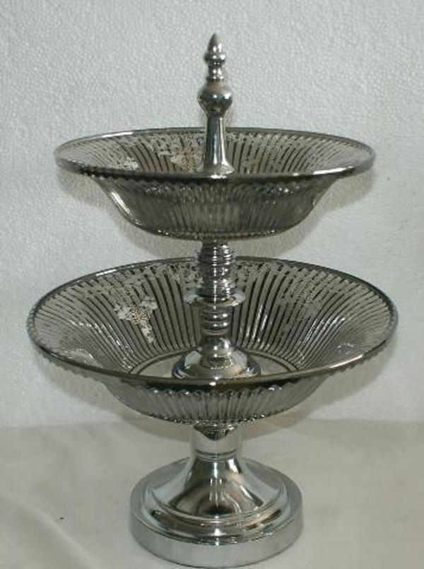 GÜMÜŞ DES DEK. İKİ KATLI CAM SER Dekoratif Hediyelik Ev Ofis Aksesuarı  - Image 1