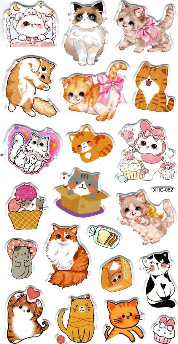 Sticker Kabartmalı Stiker Çıkartma Etiket (XHC052)-18x9 cm- Minnoş Kedicik - Image 1