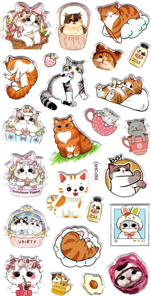 Sticker Kabartmalı Stiker Çıkartma Etiket (XHC054)-18x9 cm- Komik Kediler - Image 1