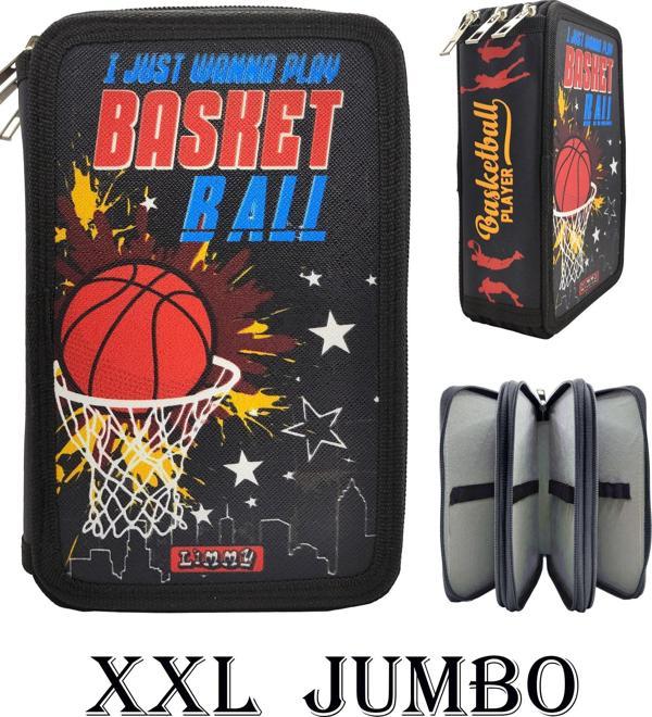 XL Jumbo Model Basketbol Kalem Kutusu Organizer Kalemkutu 3 Bölmeli Kalemlik Siyah - Image 1