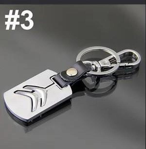 Citroen Logolu Deri Krom Oto Araba Anahtarlık  - Image 1