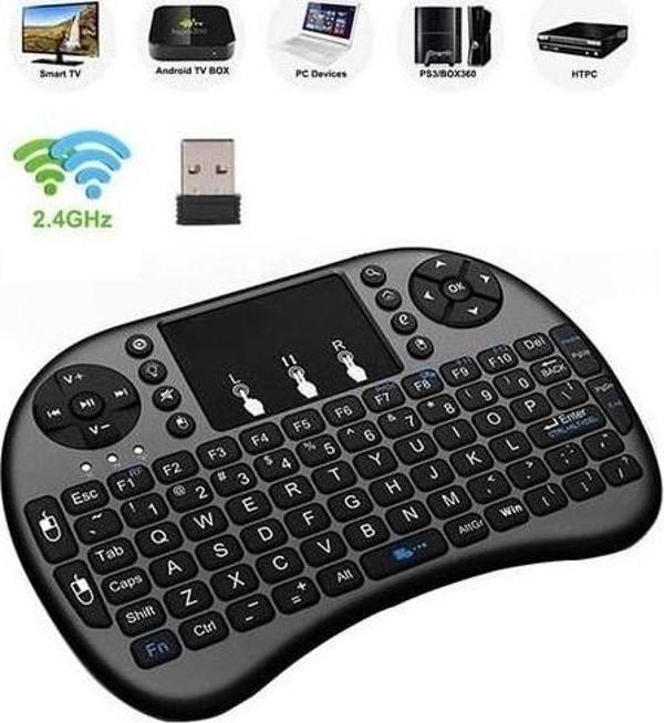Şarjlı Mini Kablosuz Klavye Tv Televizyon Ps3 Dokunmatik Klavye + Mouse - Image 1
