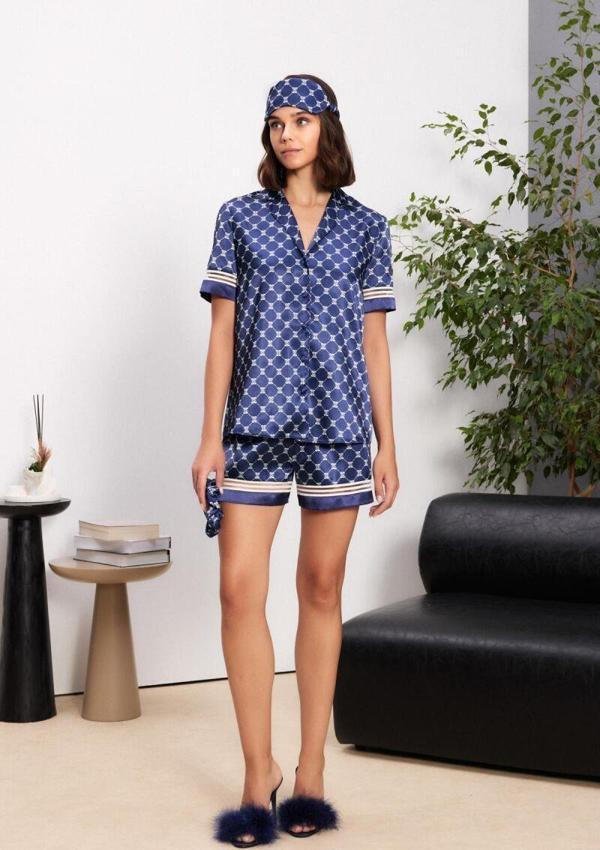 Pierre Cardin 1325 Kadın Saten Biyeli Kısa Kol Şort Pijama Takımı - Image 1