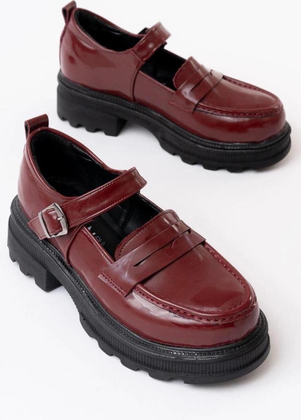 Bordo Rugan Kadın Günlük Yüksek Tabanlı Loafer Ayakkabı - Image 1