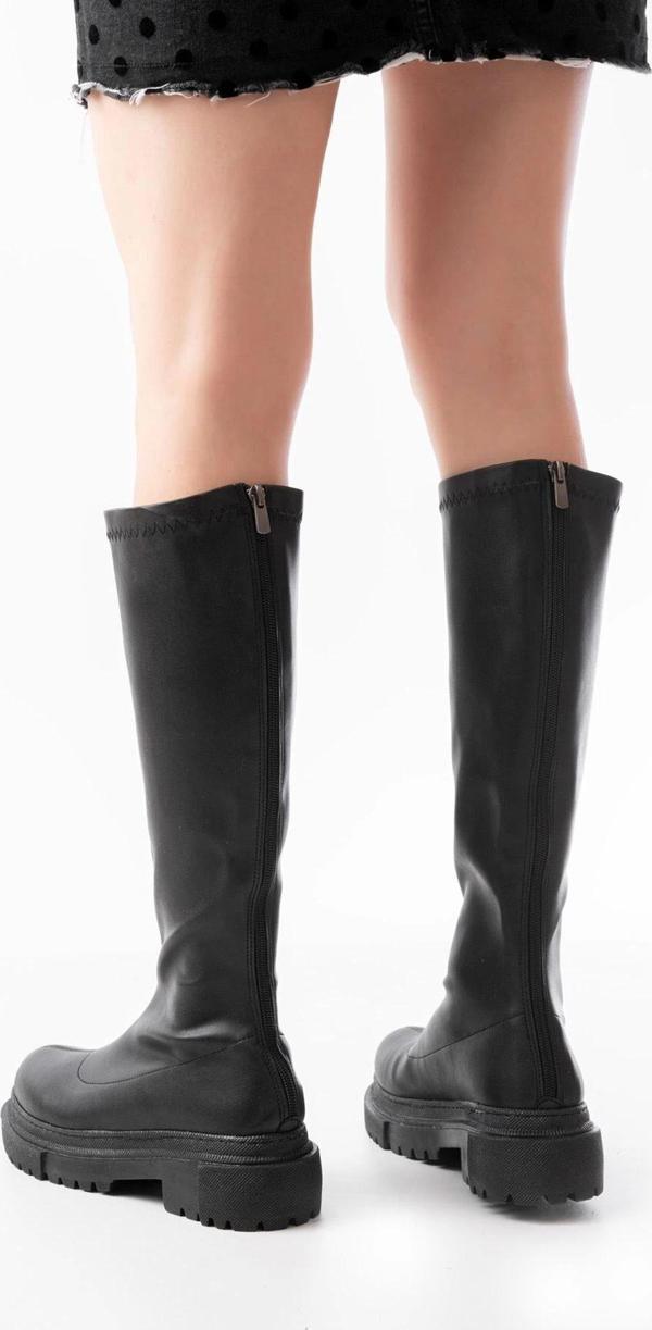 Siyah Streç Arkadan Fermuarlı Günlük Kadın Çizme - Image 1