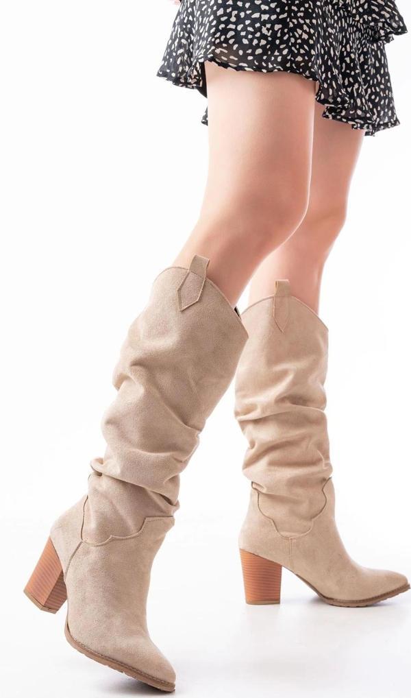 Bej Süet Günlük Kadın Çizme - Image 1