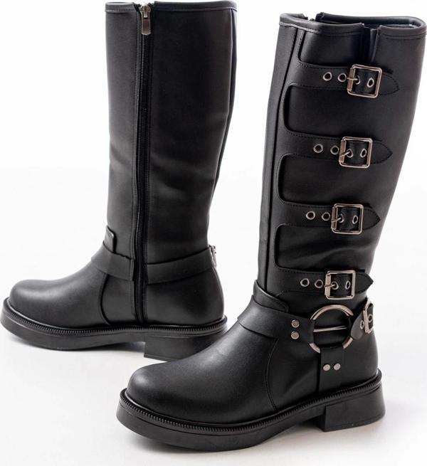 Siyah Düz Topuklu Günlük Kadın Binici Çizme - Image 1