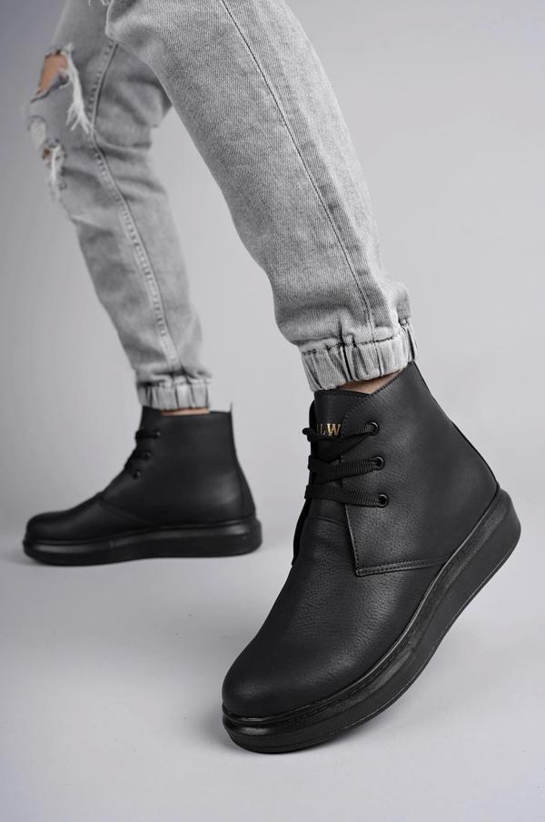 SLW207 Oslo Bağcıklı Cilt Erkek Günlük Spor Bot ST Siyah - Image 1