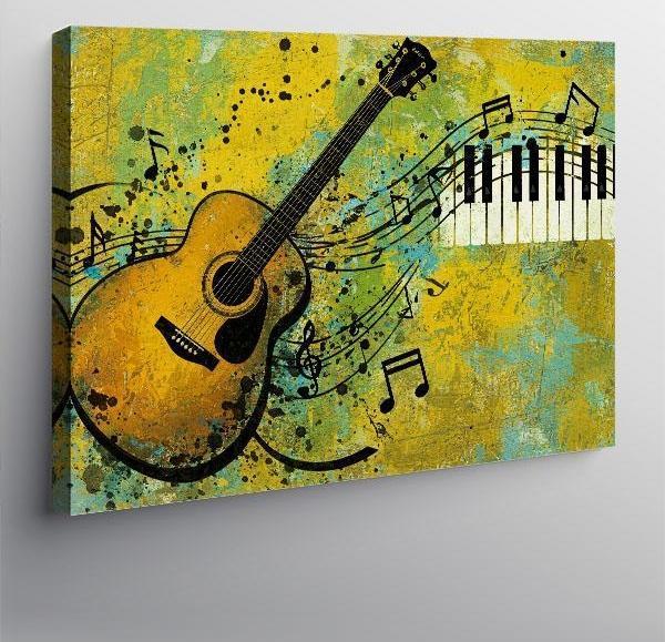 Kanvas Tablo Gitar Ve Nota Deseni - Image 1