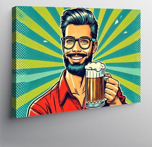 Kanvas Tablo Gözlüklü Bira Adam - Image 1