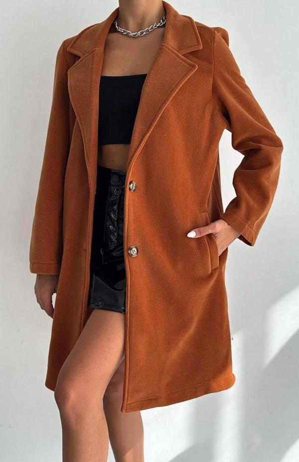 Kadın Taba Astarsız Polar kaşe Kaban - Image 1