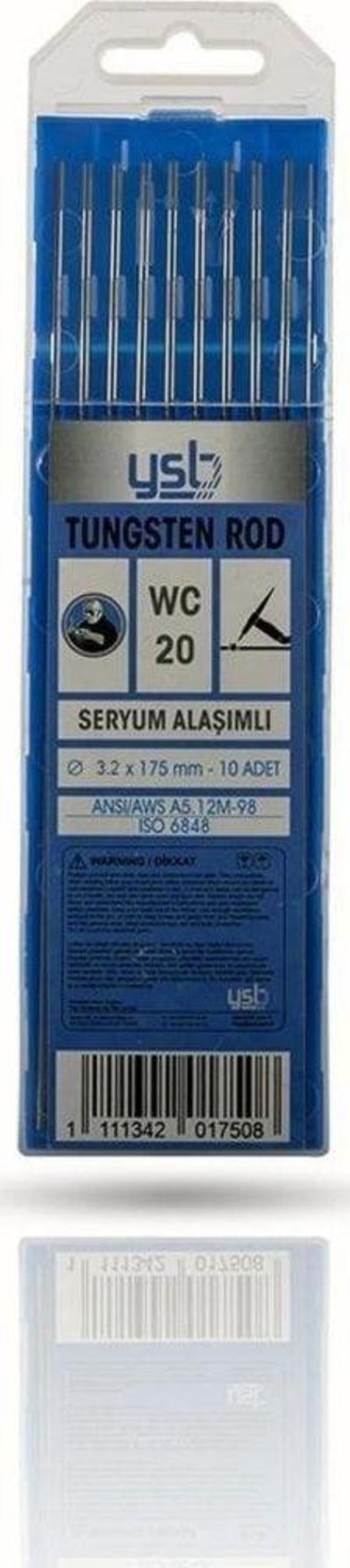 YSB Wc 20 Gri Toryum Alaşımlı Tungsten 3.20 X 175 Mm Elektrot (10 Adet) - Image 1