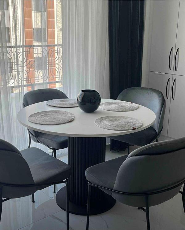 woodywood 103 Cm Dizayn Özel Tasarım Yuvarlak Siyah Yemek Masası Balkon Mutfak Masası Çalışma Ofis Masası - Image 1