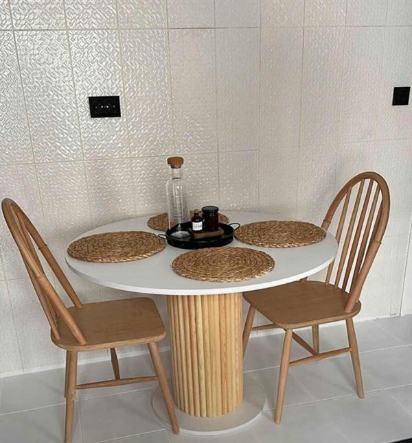 woodywood 103 Cm Özel Tasarım Yemek Masası Yuvarlak Beyaz Model Suntalam Balkon Mutfak Ofis Masası - Image 1